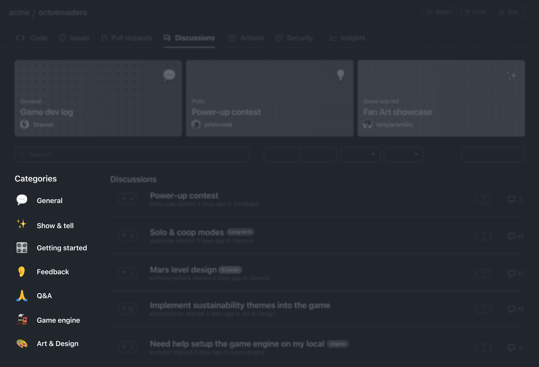 Custom categories UI screenshot