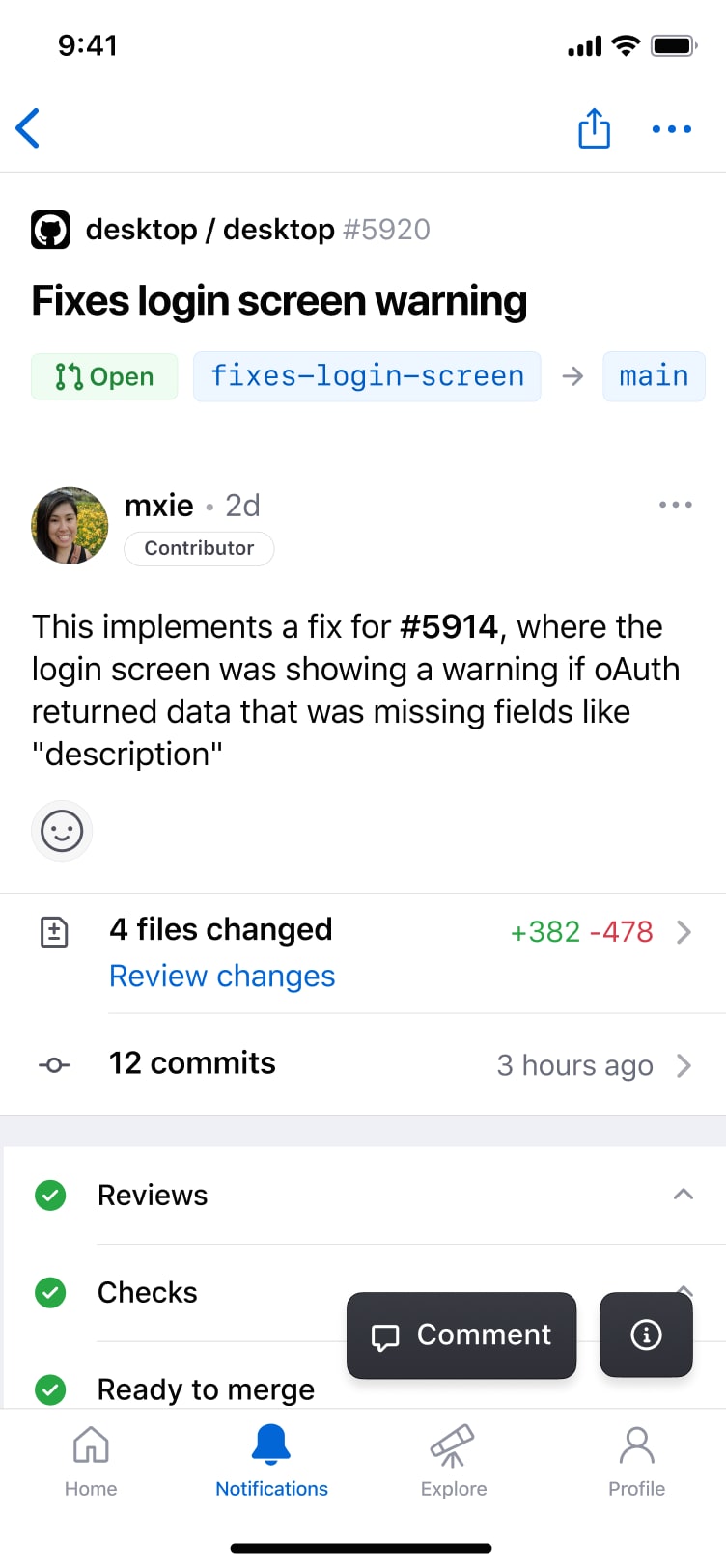 GitHub Mobile Pull Requests